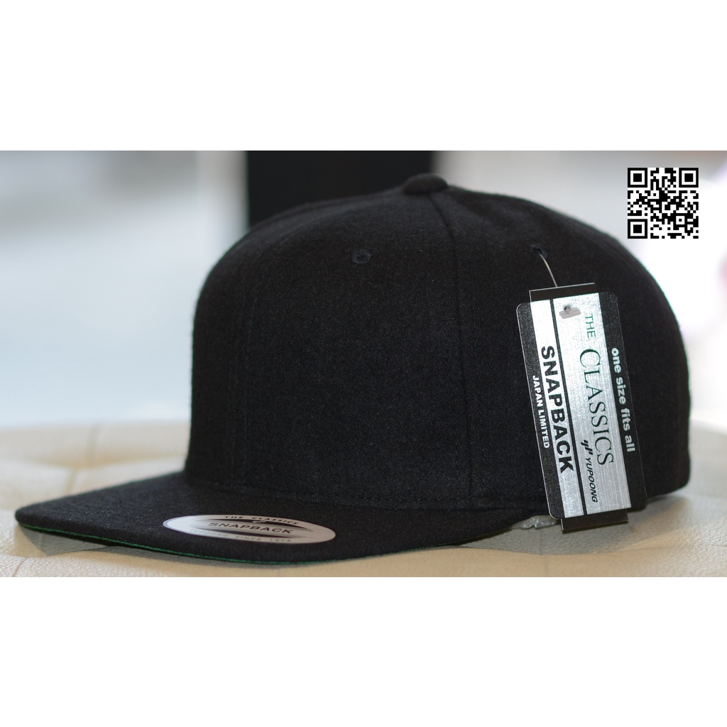 Nón snapback màu đen trơn ,Mũ snapback thời trang một màu không logo Classic Melton Wool Black snapback