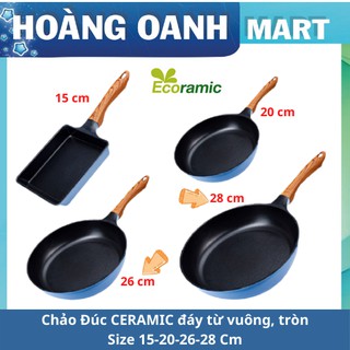 Chảo Đúc CERAMIC đáy từ vuông tròn chống dính chịu nhiệt Size 15-20-26-28 Cm
