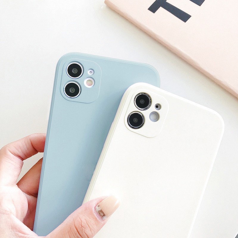 Ốp lưng iphone đẹp màu trơn cạnh vuông TPU dẻo bảo vệ camera