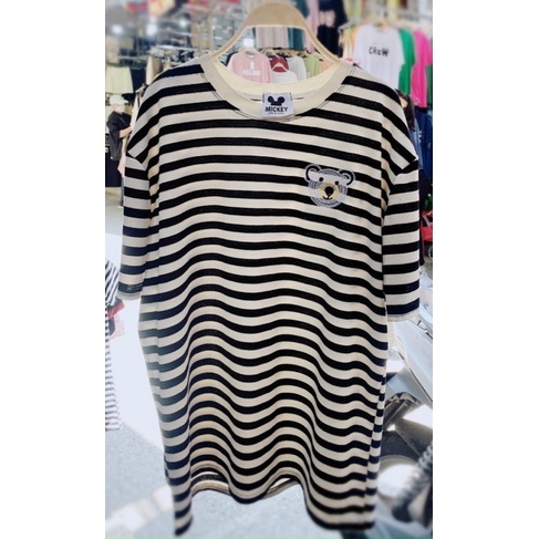 ÁO PHÔNG THÊU GẤU KẺ NGANG FROM RỘNG MS14882