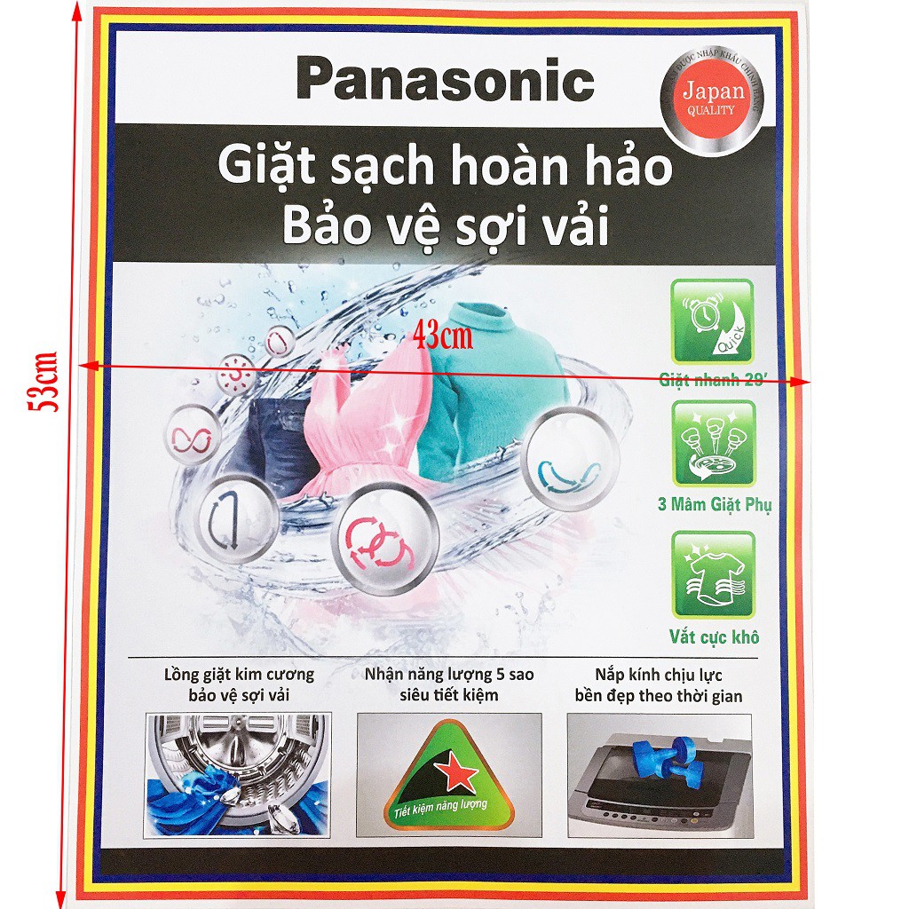 Miếng dán máy giặt Panasonic [ĐẸP, SẮC NÉT] tem dán máy giặt Panasonic