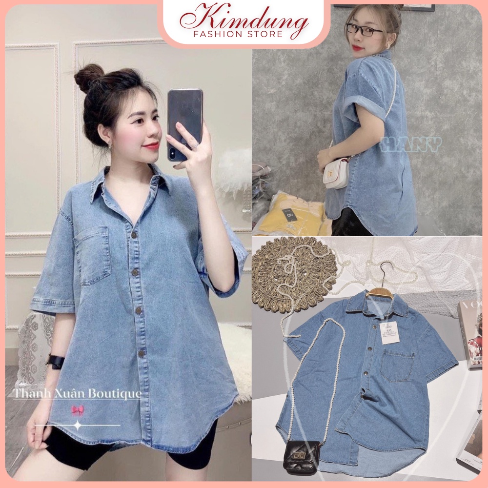 Áo sơ mi bò trơn cộc tay form rộng Freesize sịn sò kiểu dáng Hàn Quốc 2022 - Kim Dung Fashion Store