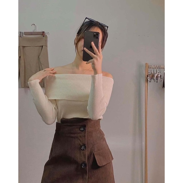 Áo trễ vai len tăm đẹp tiểu thư