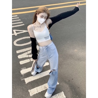 Quần jean ống rộng lưng cao rách ombre ulzzang