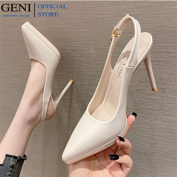 Giày cao gót đế đúp gót nhọn cao 10cm xỏ quai gót GENI 154