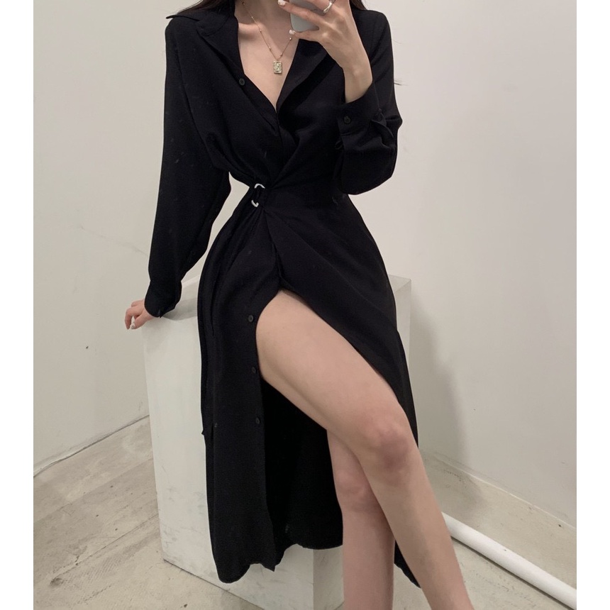 (ảnh thật) Váy sơ mi đai rút eo