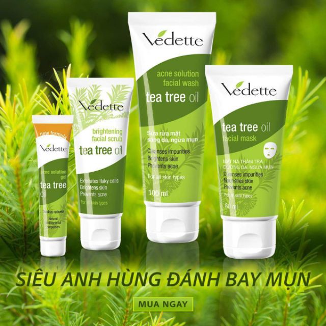 Bộ Sản Phẩm Chăm Sóc Da Dành Cho Da Mụn Chiết Xuất Từ Tea Tree Oil Vedette