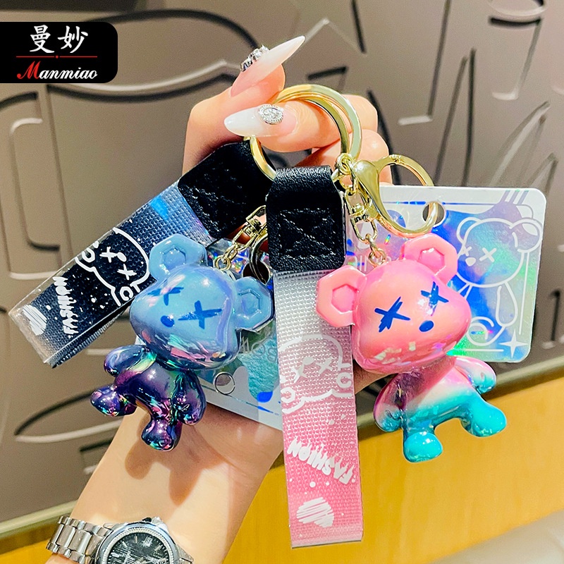 Móc Khóa Nhựa Resin Màu Gradient Hình Chú Gấu Dễ Thương