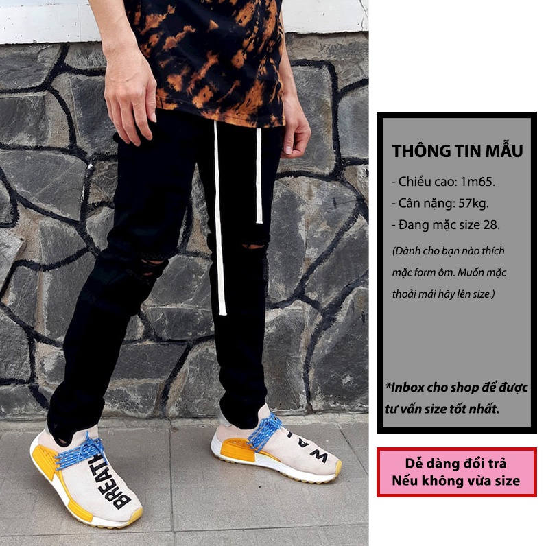 Quần jean nam Streetwear DATINO form Skinny màu đen chất Denim co giãn, bền màu | BigBuy360 - bigbuy360.vn