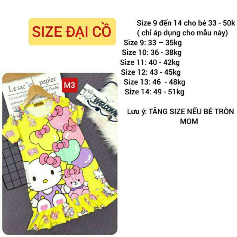 (30kg-52kg) GBV12  Đầm suông thun lạnh in 3D size đại cồ cho bé gái & mẹ - Đầm váy bé gái