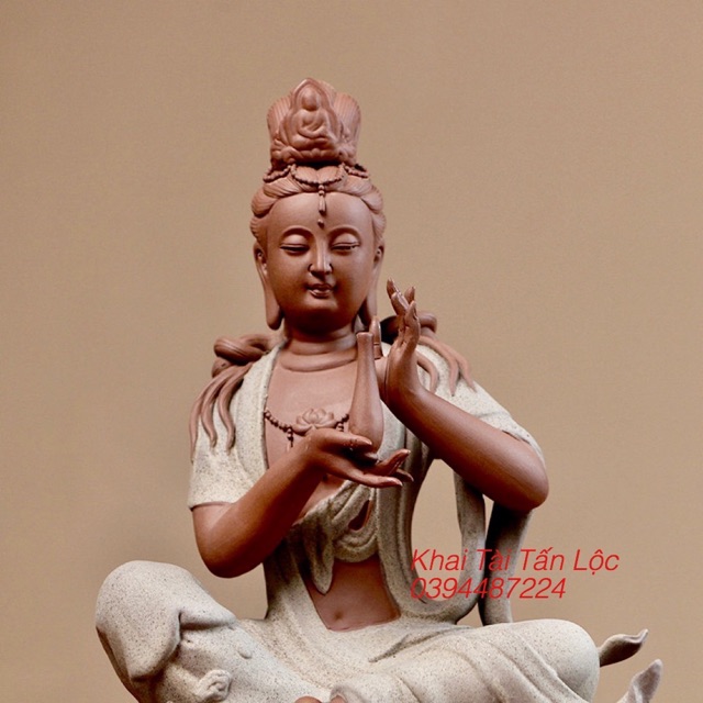 Tượng Quan Âm Thuỷ Nguyệt gốm tử sa cao 33 cm hàng cao cấp