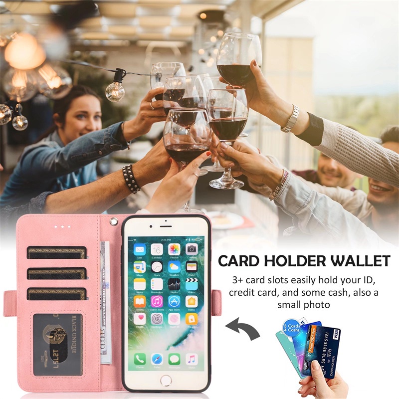 Bao Da Điện Thoại Nắp Gập Dạng Ví Có Ngăn Đựng Thẻ Và Dây Đeo Tay Cho iPhone 6 6s 7 8 Plus SE 2 3 X Xs Xr 11 Pro Max