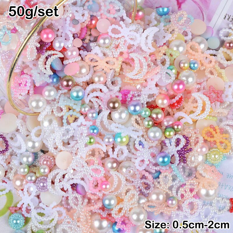 Bộ Hạt Ngọc Trai Nhân Tạo Dùng Trang Trí Điện Thoại / Đồ Thủ Công Diy 50g