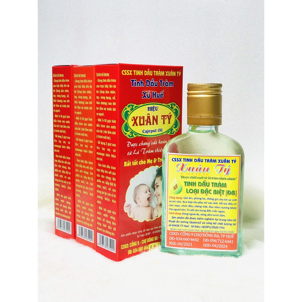 Tinh dầu tràm Huế nguyên chất XUÂN TÝ 100ml(Đặc Biệt),Dầu tràm gió thiên nhiên nguyên chất 100% -Có kiểm định chất lượng