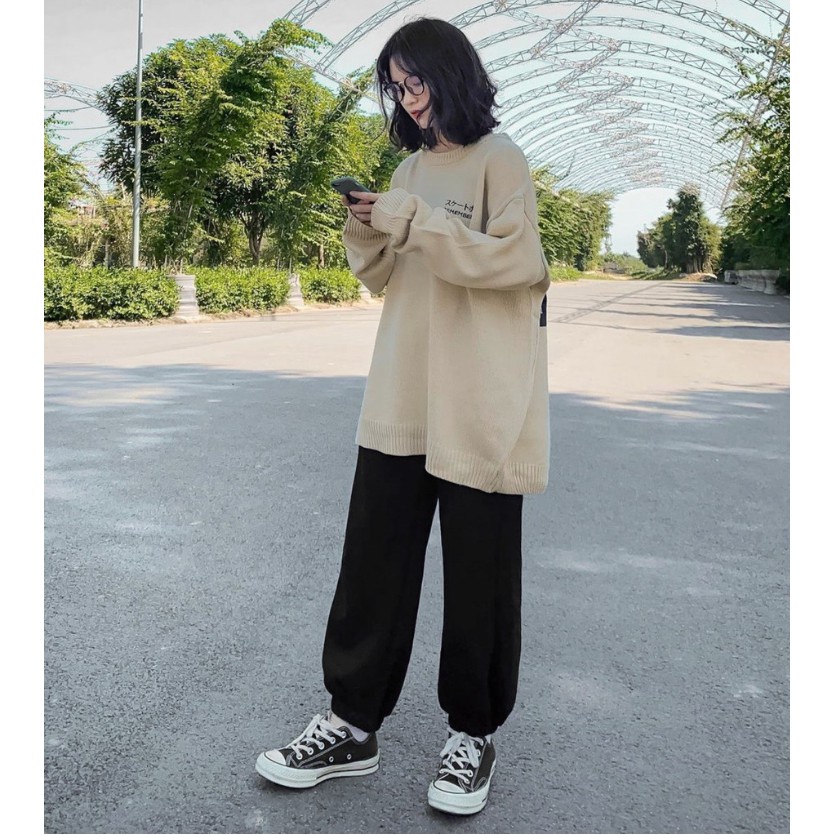 Quần Ống Rộng Ulzzan  Bo Chun Hai Màu Basic. Quần Ống Rộng Nữ Unisex Nam Nữ