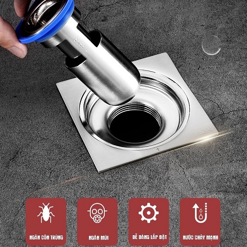 Ngăn Mùi Thoát Sàn Nhà Tắm - INOX 304 - Chống Mùi Hôi Ngăn Vi Khuẩn Trào Ngược Lên - Chặn Mùi Hôi Cống