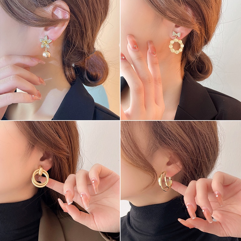 Bông tai đính ngọc trai nhân tạo thời trang Hàn Quốc cao cấp