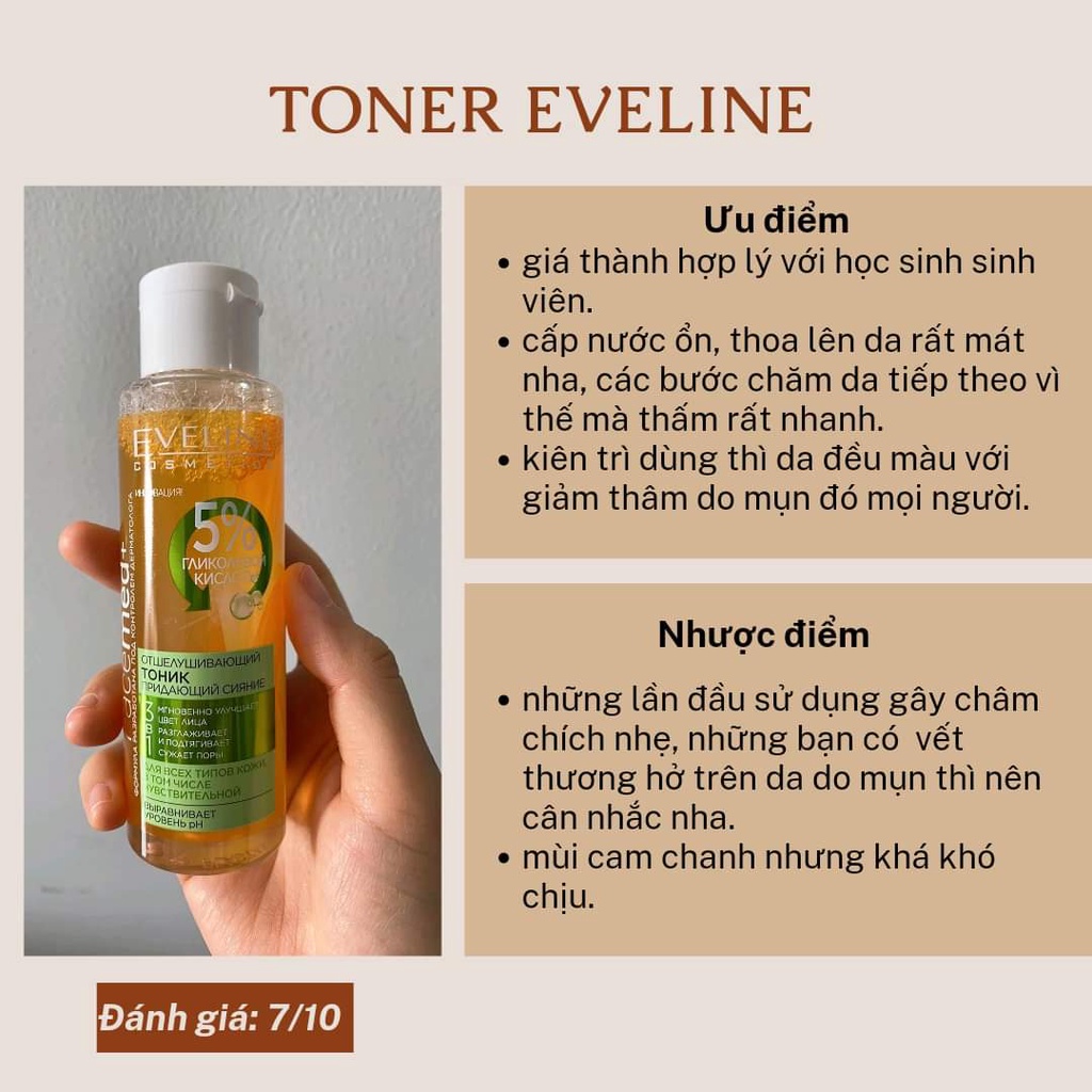 Toner Nước hoa hồng Eveline 5% Glycolic Acid tẩy da chết, ngừa mụn, mờ thâm 110ml