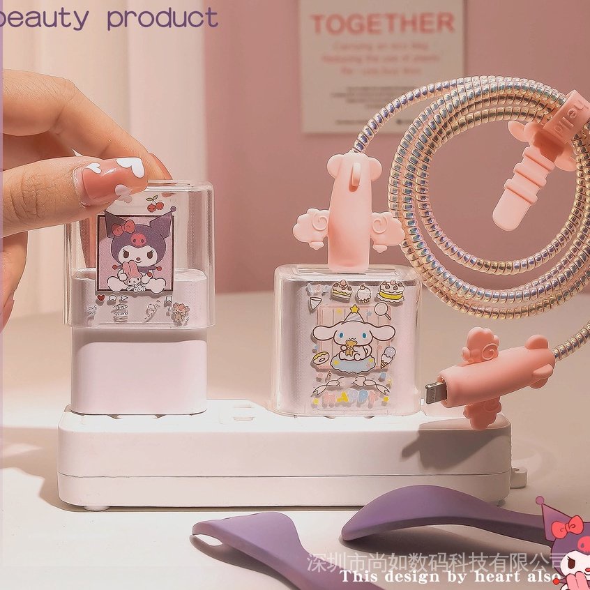 Hộp Bảo Vệ Dây Cáp Sạc Nhanh 18/20W Hình Melody Màu Hồng Dạ Quang Dễ Thương Kiểu Nhật Hàn