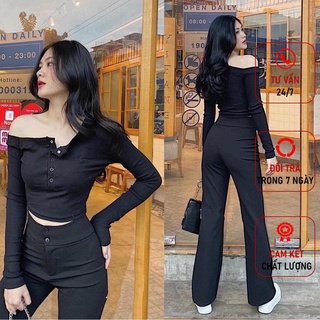 Quần tây nữ ống loe lưng cao 2 cúc vải tuyết mưa chân dài như siêu mẫu Q065