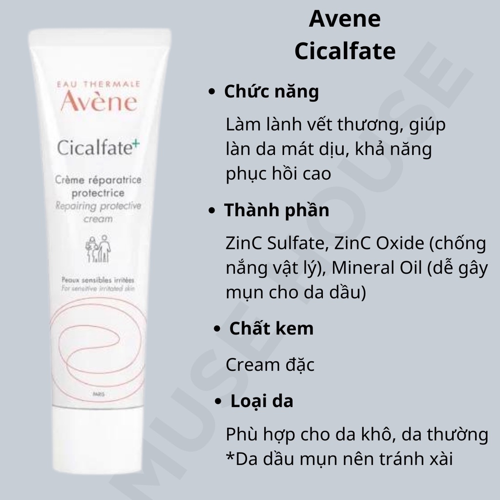 Avene Cicalfate Kem Dưỡng Phục Hồi Da Dưỡng Ẩm Và Giảm Sẹo Thâm 40ml 100ml- Muse House
