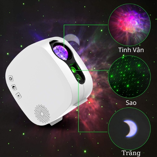 Đèn chiếu sao thiên hà V2 có loa bluetooth nháy theo nhạc, đèn decor phòng ngủ, trang trí phòng ngủ chiếu ngân hà vũ trụ