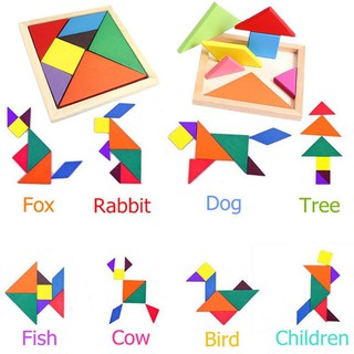 Kids Wooden Puzzle Jigsaw Intelligent Tangram Brain Teaser Educational Toys