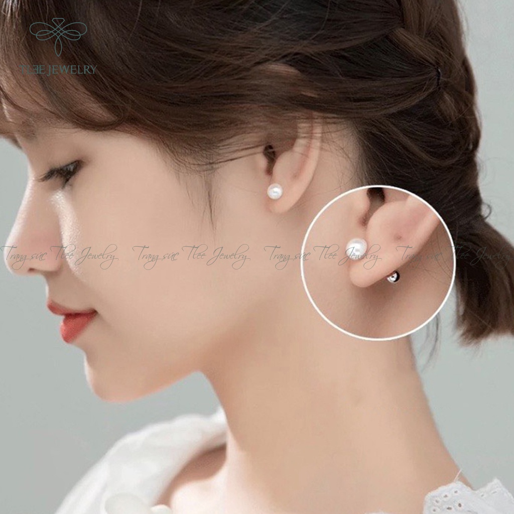 Khuyên tai bạc nữ TLEE ngọc trai nhân tạo chốt bi vặn xinh xắn NCJ B0205
