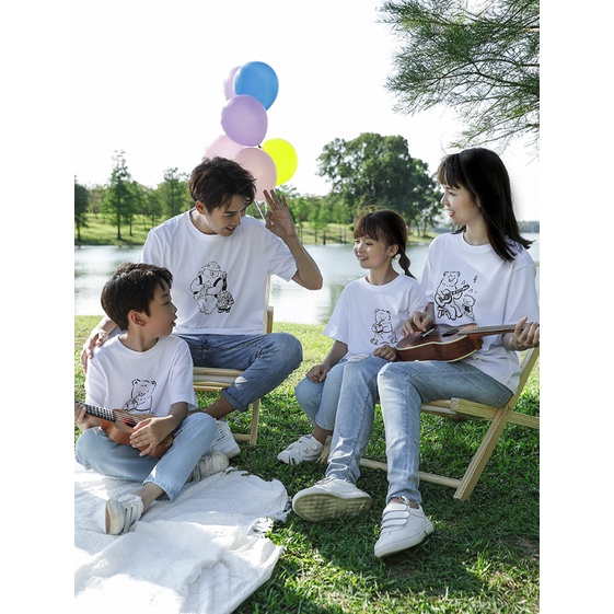 Áo gia đình Familylove - Mẫu Đồng phục gia đình Gấu đi dã ngoạidễ thương chất liệu cotton 100% cao cấp