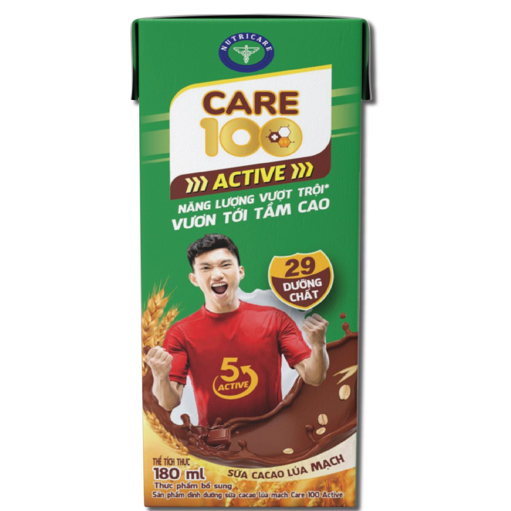 Thùng sữa Nutricare Care 100 Active cacao lúa mạch (180ml x 48 hộp)