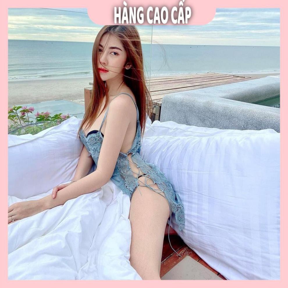 Váy ngủ sexy đan dây hông đầm ngủ lụa phối ren gợi cảm với màu đỏ đô quyến rũ .