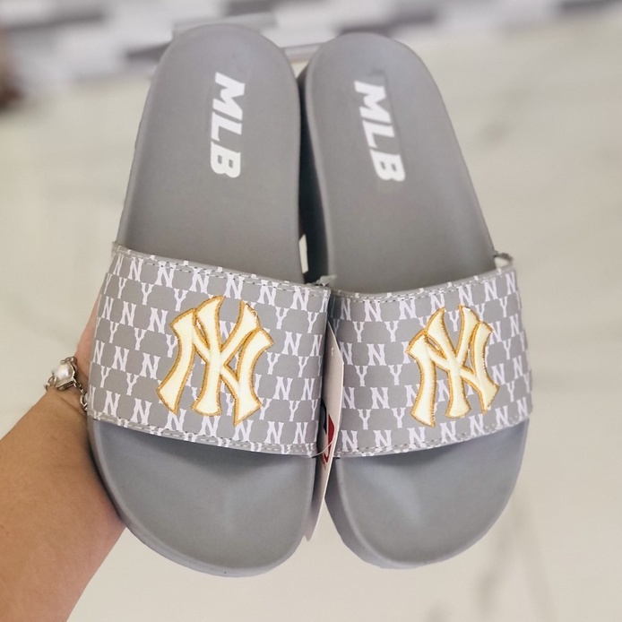 Dép Unisex 𝐌𝐋𝐁 𝗡𝗬 ❤️FREESHIP + Hộp❤️ Dép mlb Bóng Chày Quai Ngang Thể Thao Nam Nữ Thêu NY-NY Nổi Nhiều Màu Xịn GV