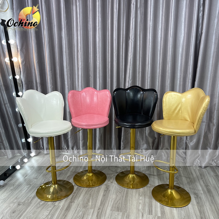 Ghế Quầy Lễ Tân, Ghế Quầy Bar Mẫu cánh sen Chân Vàng K1 Tĩnh Điện Điều Chỉnh Độ Cao 60/80 Độ Phong Cách Hiện Đạ