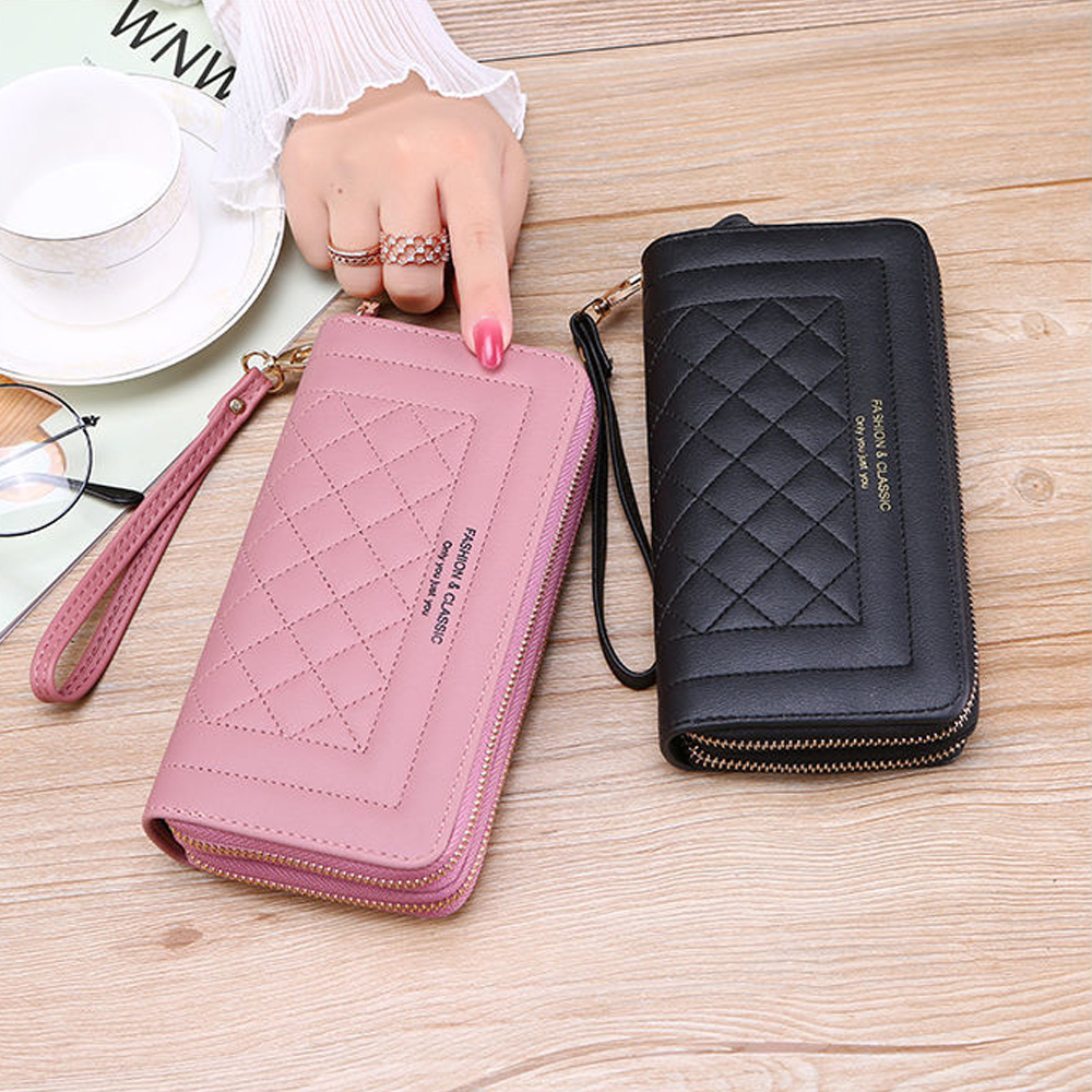 🎉ONLY🎉 Fashion Card Holder Classic Phone Checkbook Organizer Woman Wallet Lady Women Double Zip PU Leather Multi-slot Zip Purse/Multicolor