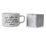 Ly cafe bằng sứ tráng men có quai BST Ngôn tình trắng họa tiết chữ lãng mạn - DST Việt Nam