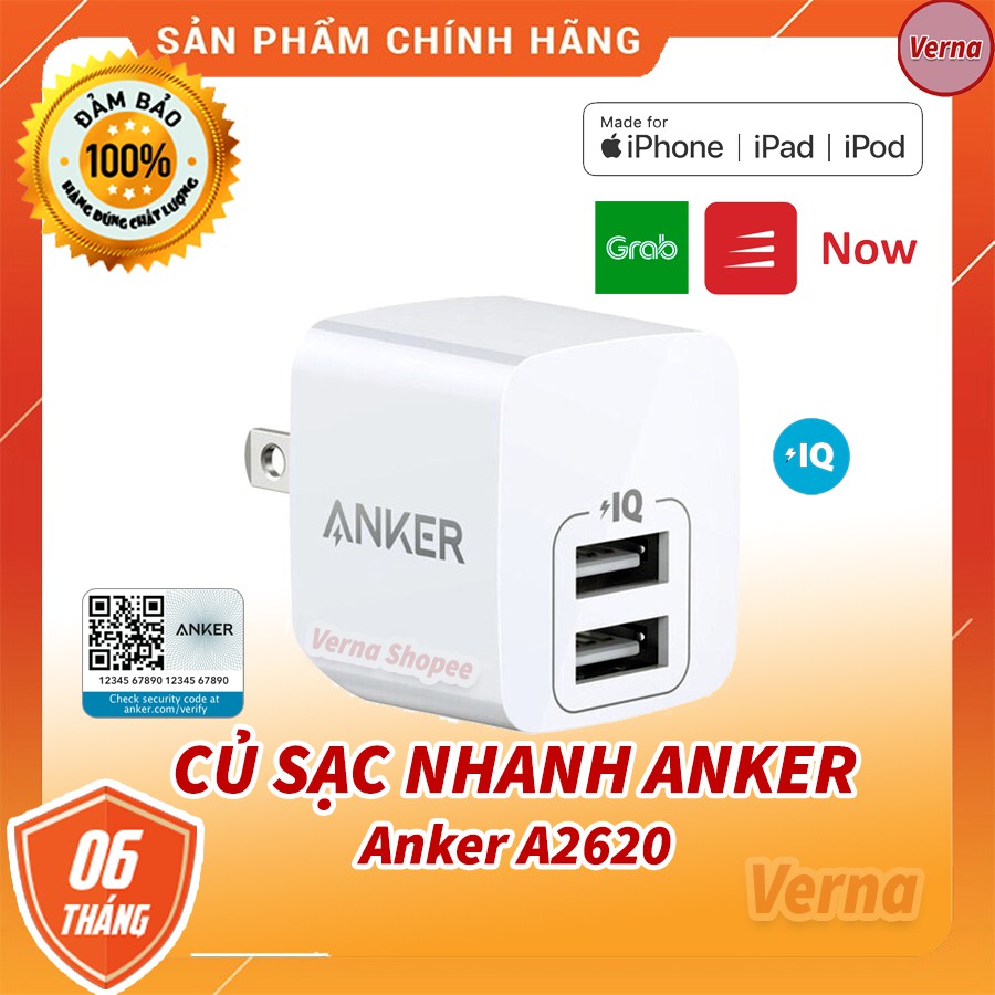 Adapter Sạc 2 Cổng Anker PowerPort Mini 12W - A2620 - Hàng Chính Hãng