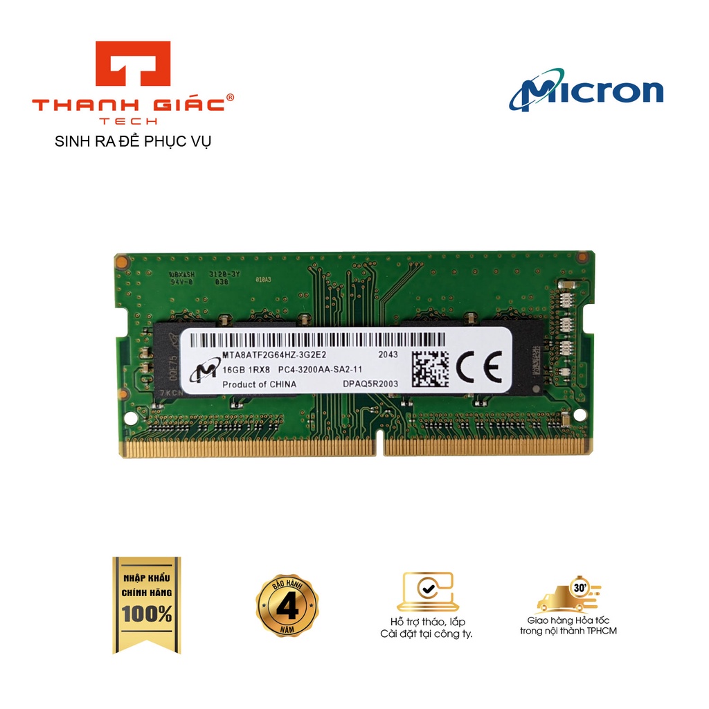 Ram Laptop DDR4 Micron 16GB Bus 3200MHz Nhập Khẩu Chính Hãng - Bảo Hành 4 Năm