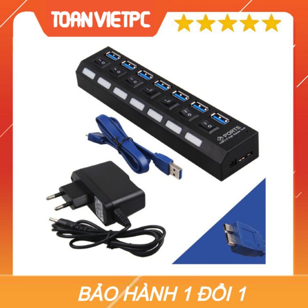 Hub usb 3.0 7 cổng có công tắc, tặng nguồn 5v | Bộ chia usb 3.0 7 cổng có công tắc