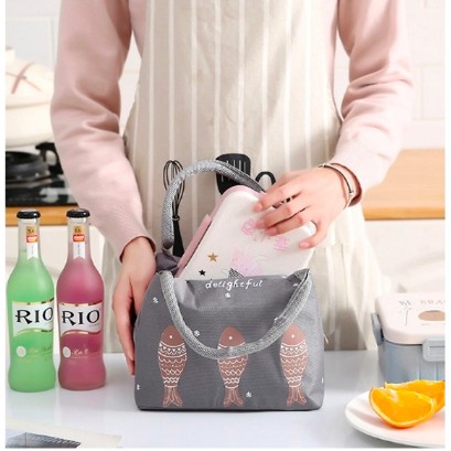 Túi Đựng Cơm Hoạ Tiết Cá / Hoa Bản Ngang (24x16x16cm)