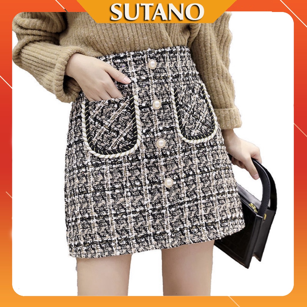 Chân váy chữ A dạ nhung kim tuyến có túi trước đính ngoc cao cấp CV512 SUTANO | BigBuy360 - bigbuy360.vn