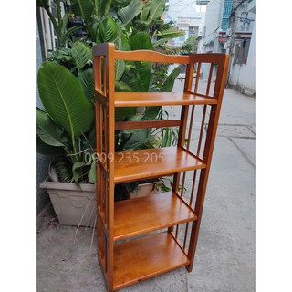 Kệ sách gỗ 4 tầng 50cm - kệ gỗ cao su - màu vàng