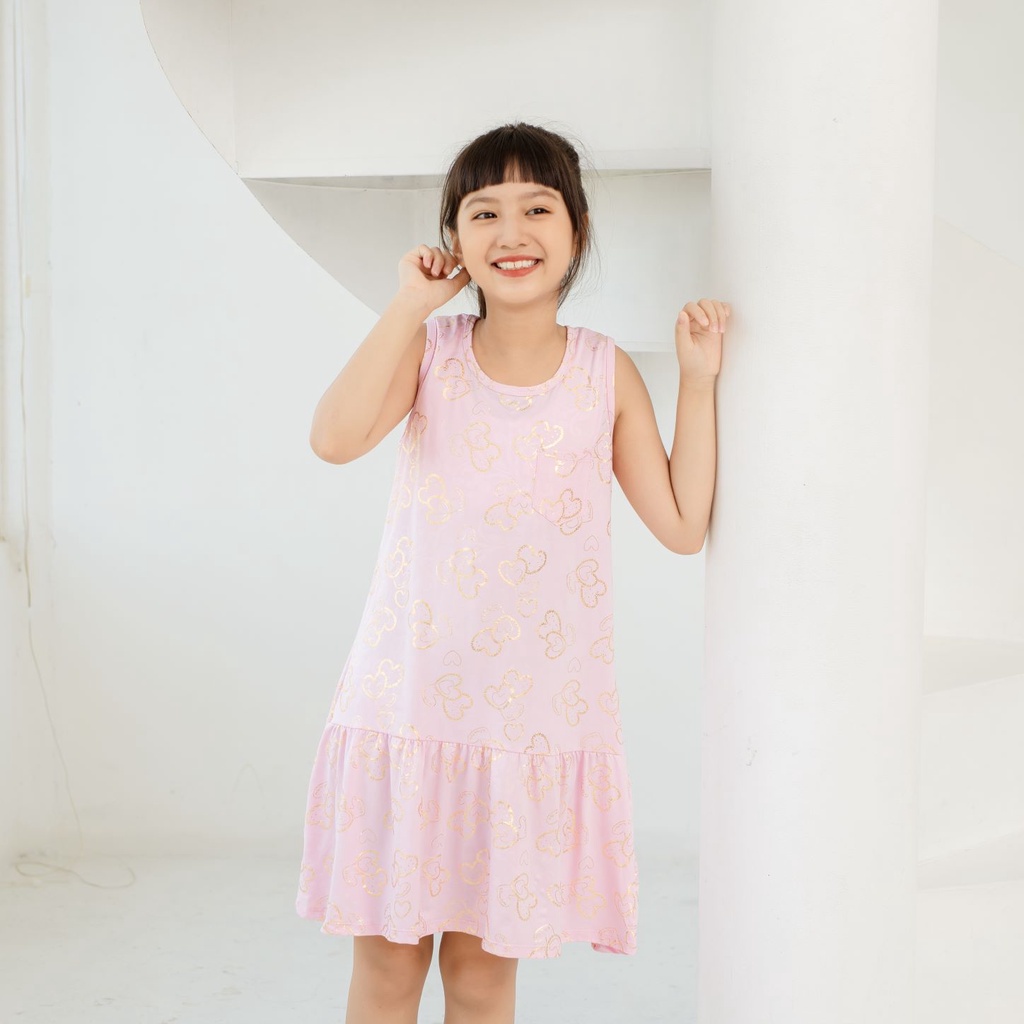 Váy cho bé gái, size đại, sát nách in hình trái tim, váy bé gái mặc nhà, 18-40 kg, Kyo293 shop, K23