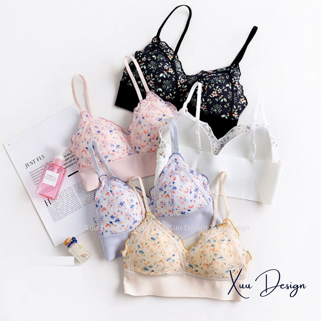 Áo bra nữ ren hoa nhí gợi cảm Xuu, đệm dày vừa phối viền su mềm mịn thoáng mát - BR17