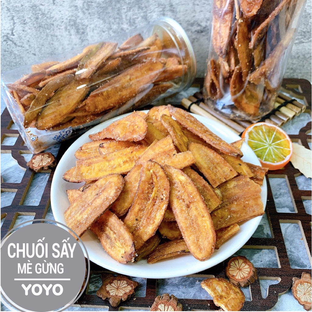 Chuối  Sấy Mè Gừng Giòn Tan Hũ 500g, Đồ Ăn Vặt Yoyo &quot;Ăn là mê&quot;