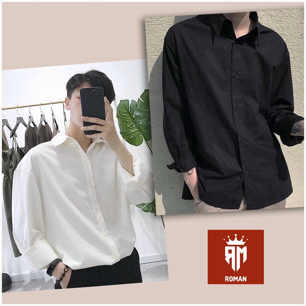 Áo sơ mi nam form rộng ROMAN dài tay vải lụa trơn thời trang unisex Hàn Quốc SM01