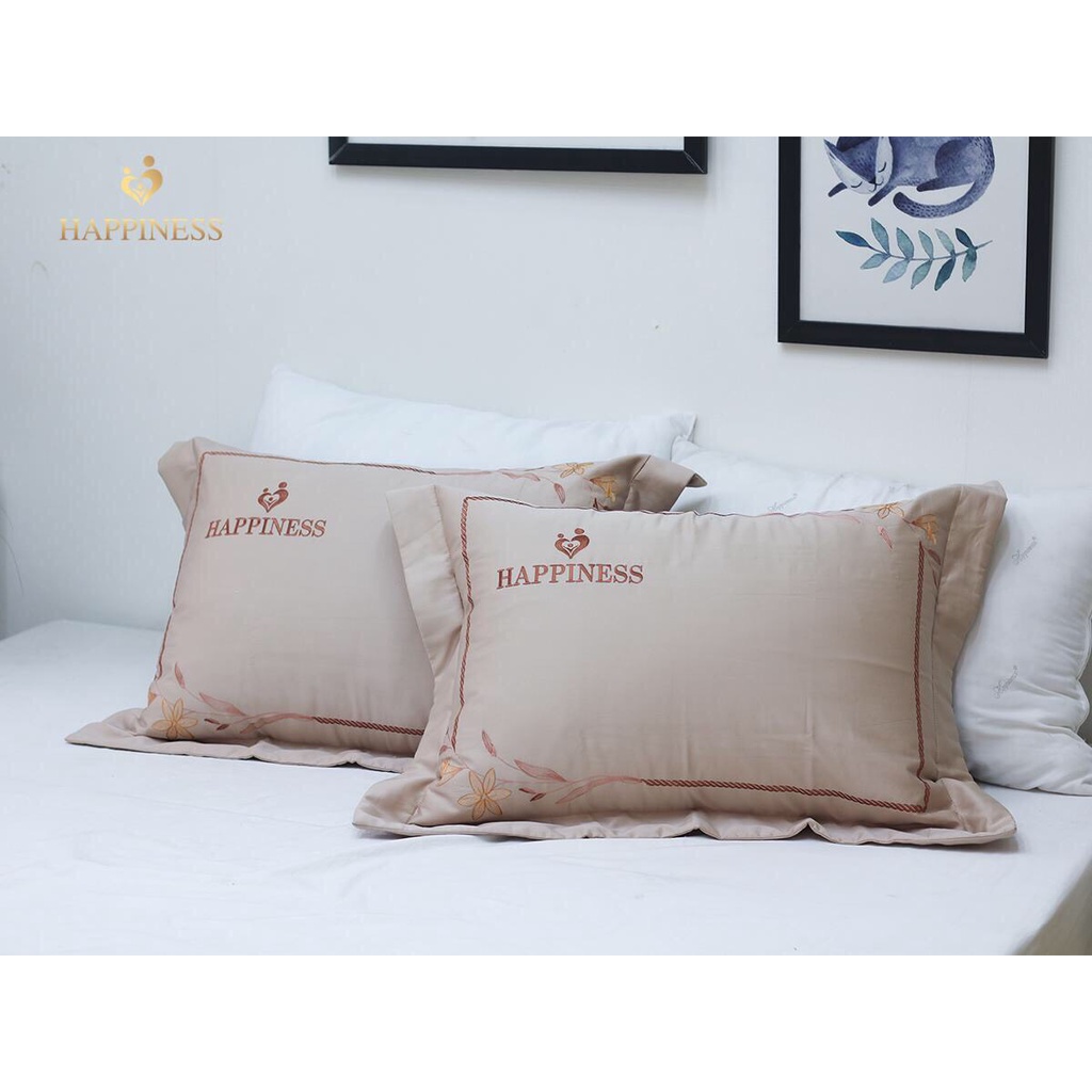 Vỏ gối Happyness lót bông cao cấp 45x65 1 đôi, Vỏ gối cotton Hàn quốc  có khoá kéo tiện lợi