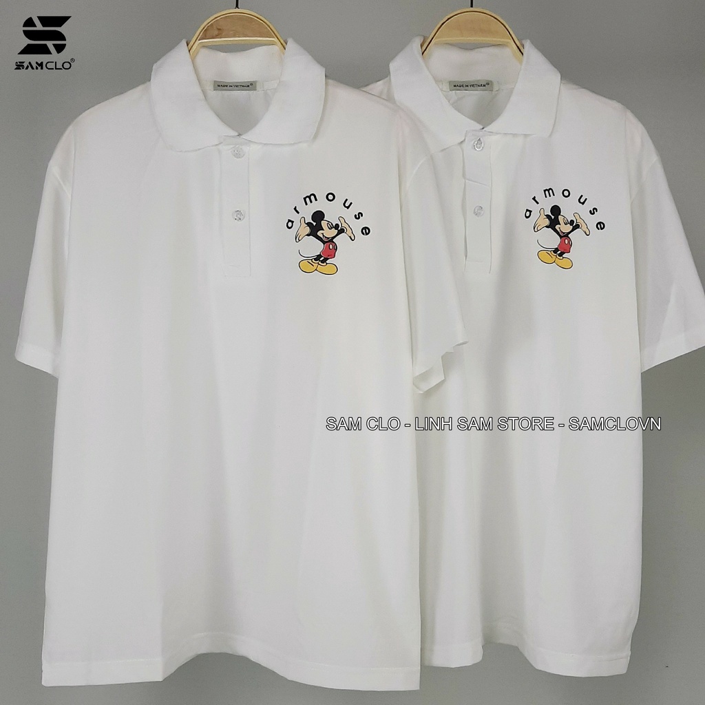 Áo thun POLO nữ tay lỡ có cổ phông form rộng freesize unisex mặc đi học, cặp, nhóm, lớp chữ AR MOUSE hình MICKEY