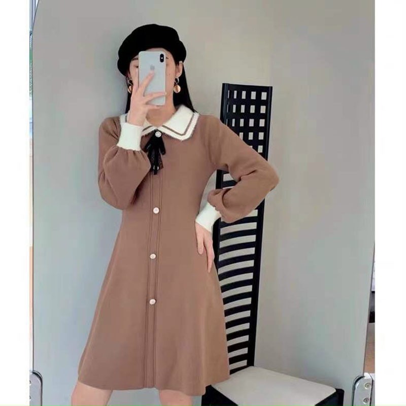 Váy Nữ Chất Len Quảng Châu Pha Cổ Sen Trắng Hàng Cao Cấp M048 | BigBuy360 - bigbuy360.vn