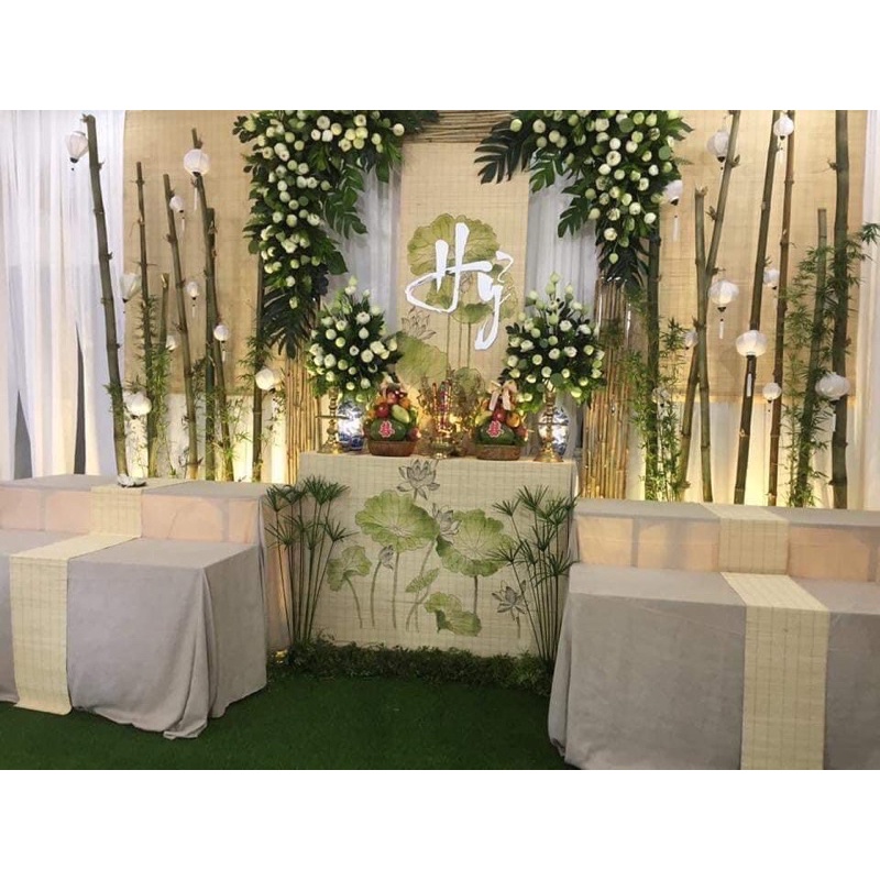 Set Mành tre trang trí Cươi Hỏi. Mành tre làm khăn trải bàn tre, Mành tre trang trí Bàn Thơ Gia Tiên