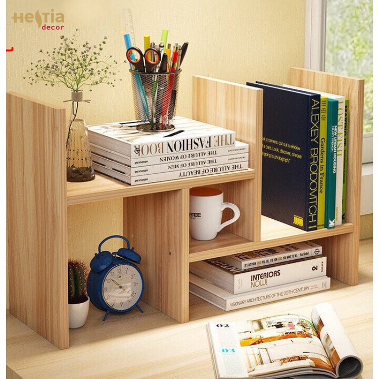 Kệ Sách Mini Để Bàn Làm Việc bằng Gỗ, Kệ Trang Trí Đa Năng Dễ Dàng Lắp Ráp